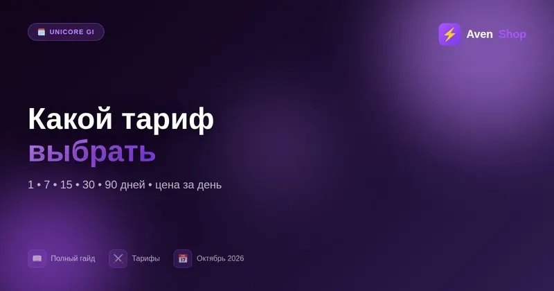 Какой тариф Unicore GI выбрать: 1, 7, 15, 30 или 90 дней, цена за день и патч 7.2